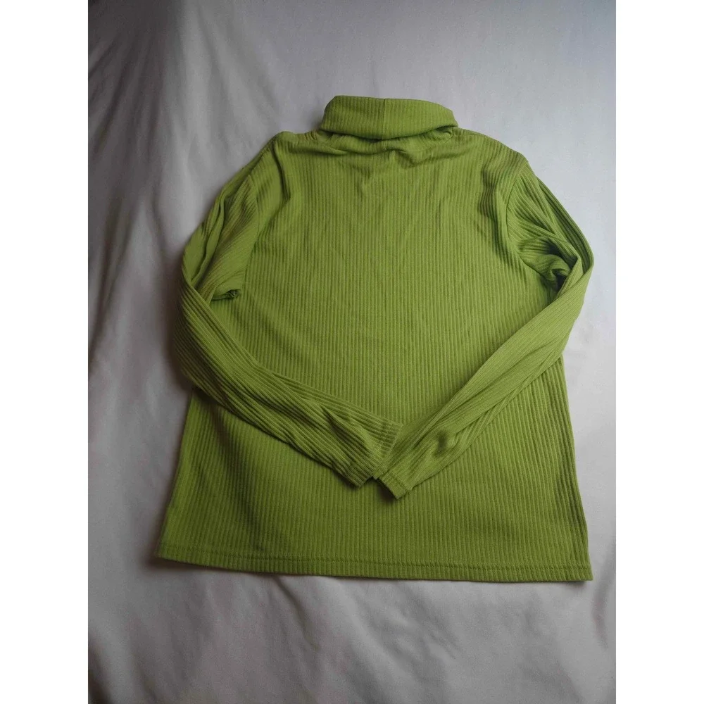 White Stag Lime Green Ribbed Turtleneck Long Sleeve Top Large Rib Knit Womens